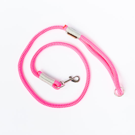 Neon Pink & Silver Rope Dog Leash