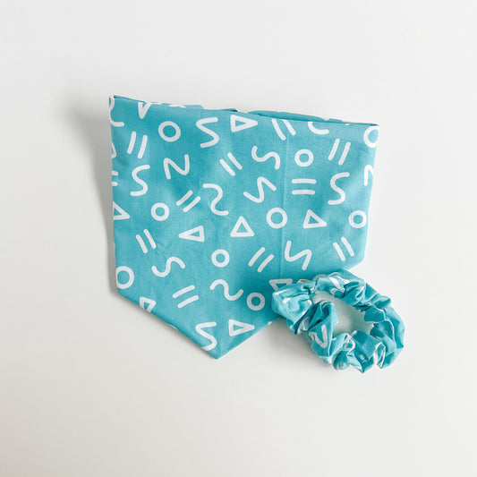 Turquoise Blue Shapes Matching Bandana + Scrunchie